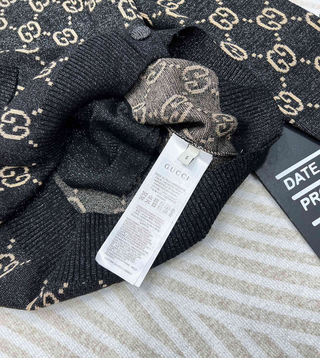 GG V-Neck Long Sleeve Cardigan Black Beige Monogram