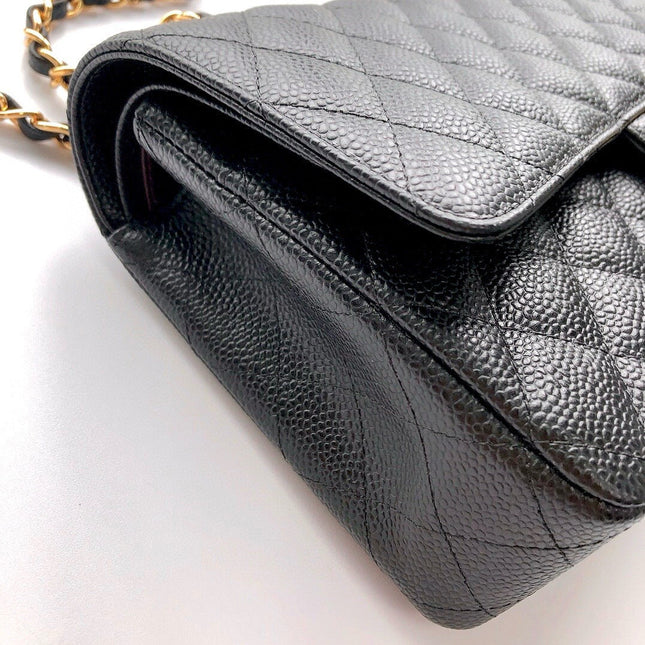 FLAP BAG 25 IN BLACK CAVIAR LEATHER GOLD HARDWARE