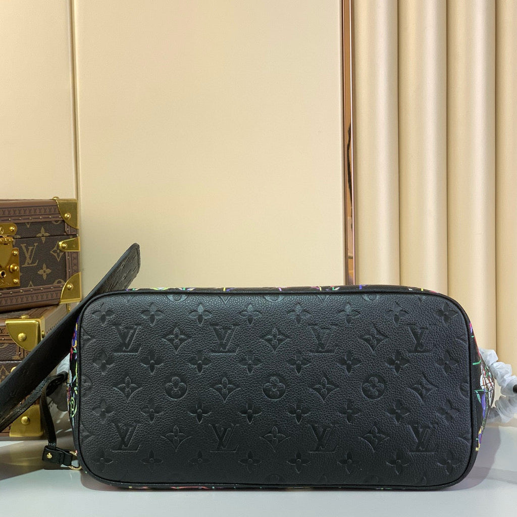 NEVERFULLxTM MM TOTE BAG 32 IN BLACK MONOGRAM CALFSKIN