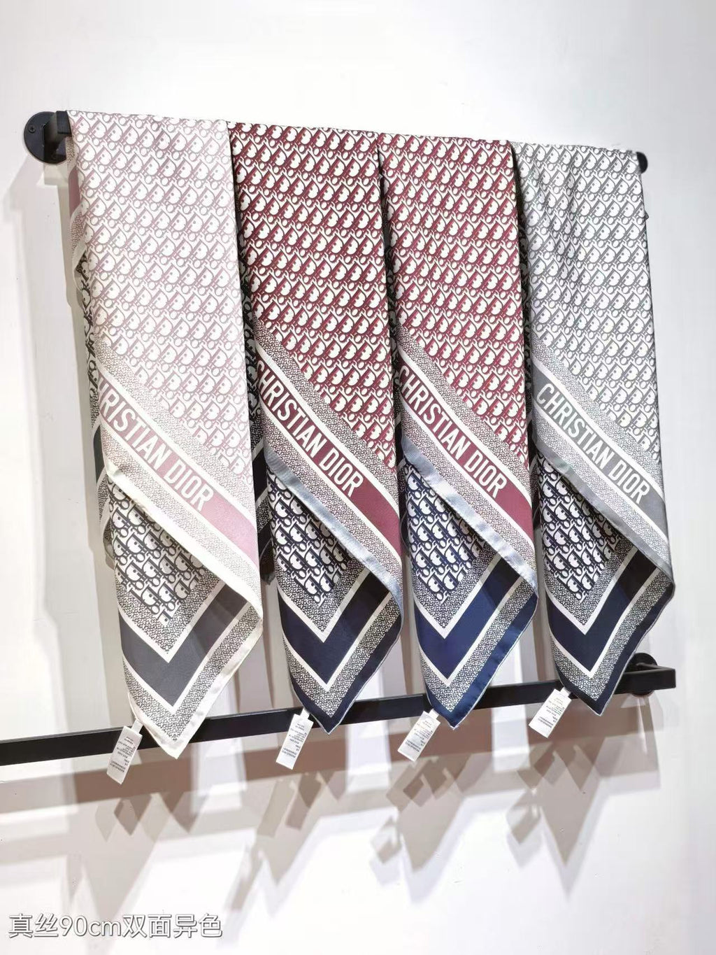CD SCARF DOUBLE-SIDED IN PINK AND GREY MONOGRAM SILK