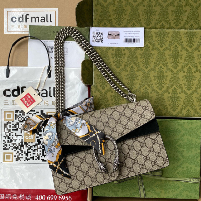 GG DIONYSUS SHOULDER BAG IN BEIGE CANVAS SILVER HARDWARE