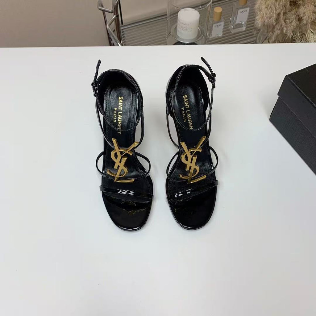 HIGH HEEL SANDALS IN BLACK CALFSKIN GOLD HARDWARE