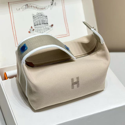 HM TOP HANDLE BAG 25 IN LIGHT BROWN MIX GREY CALFSKIN