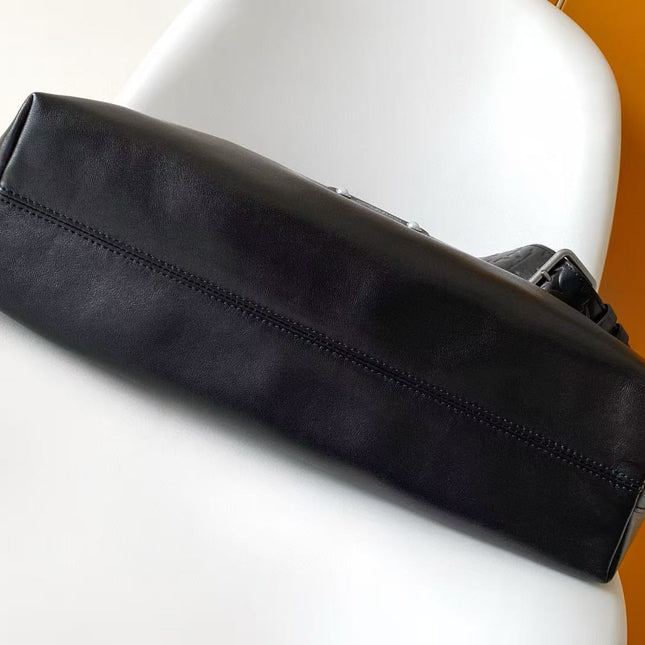 LV SHOULDER BAG 48 IN BLACK CALFSKIN EMBOSSED STRAP
