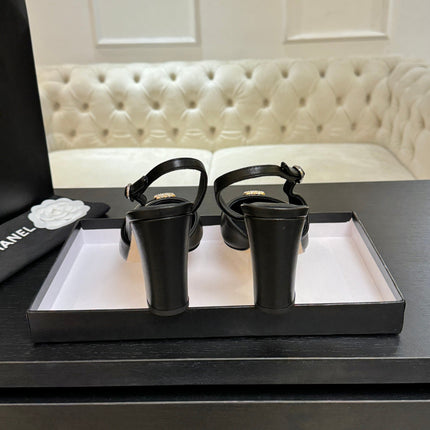 CHANEL SLINGBACK DOUBLE C BUCKLE IN BLACK CALFSKIN
