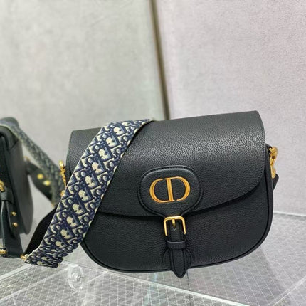 CD BOBBY EAST-WEST 27 BAG IN BLACK CALFSKIN GOLD HARDWARE