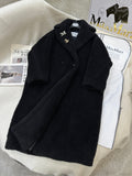 MAX MARA LONG COAT IN BLACK CASHMERE WITH CRYSTAL CHARM