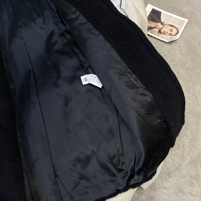 MAX MARA LONG COAT IN BLACK CASHMERE WITH CRYSTAL CHARM