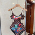 LV ONE-PIECE SWIMSUIT FEATURING VARIOUS PATCHES