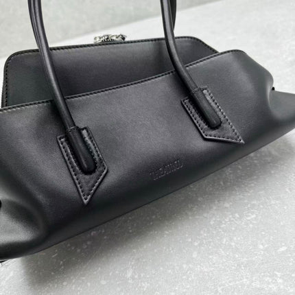 THE ATTICO LA PASSEGGIATA SMALL TOTE BAG IN BLACK CALFSKIN