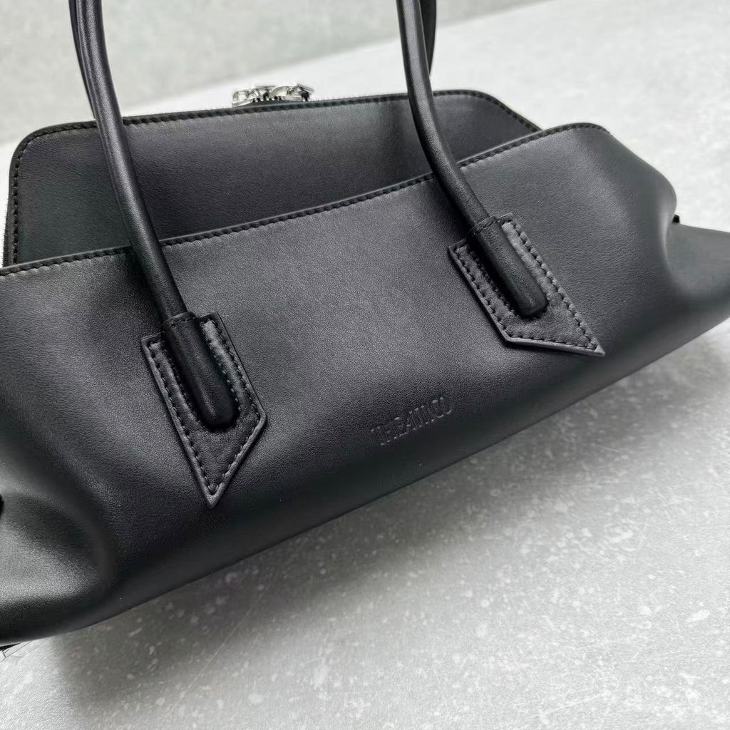 THE ATTICO LA PASSEGGIATA SMALL TOTE BAG IN BLACK CALFSKIN