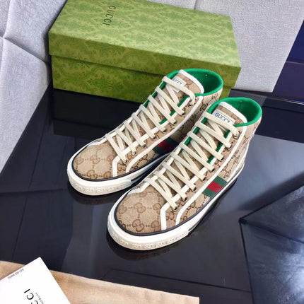 GUCCI TENNIS HIGH-TOP SNEAKERS IN BEIGE GG CANVAS