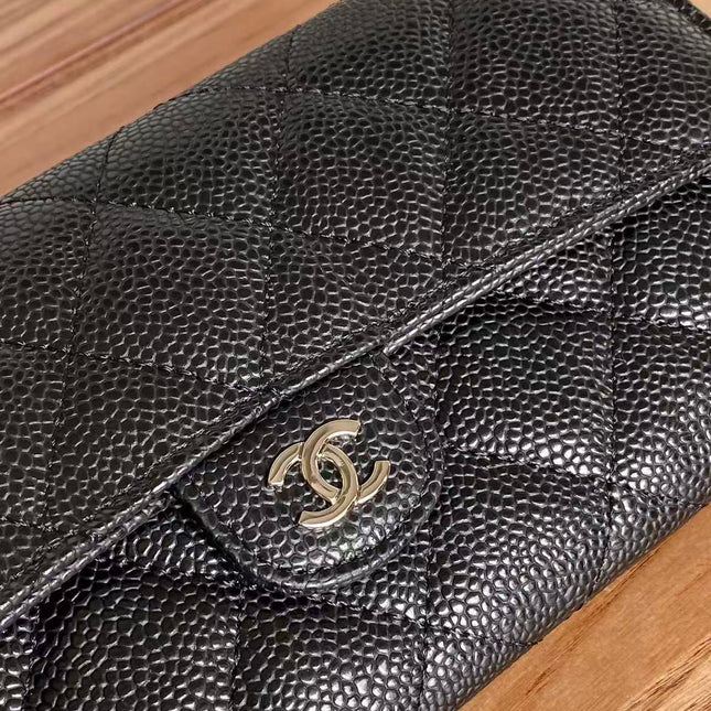 CHANEL CLASSIC FLAP LONG WALLET 19 IN BLACK CALFSKIN