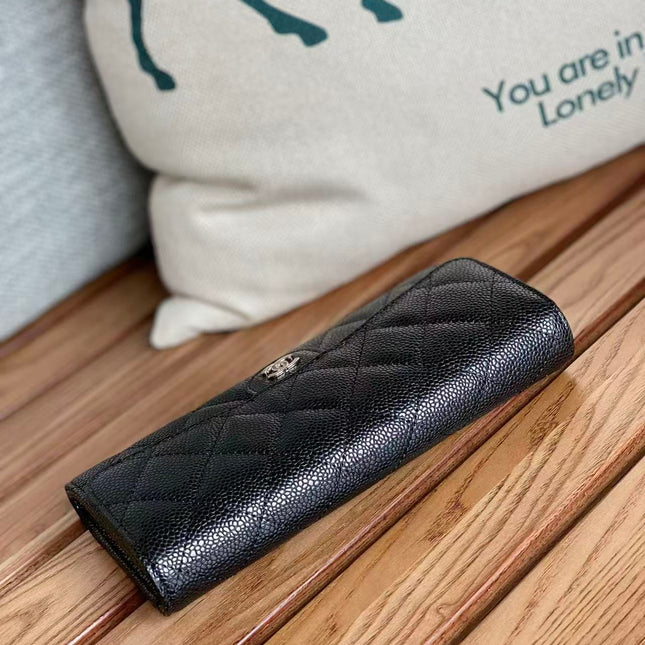 CHANEL CLASSIC FLAP LONG WALLET 19 IN BLACK CALFSKIN