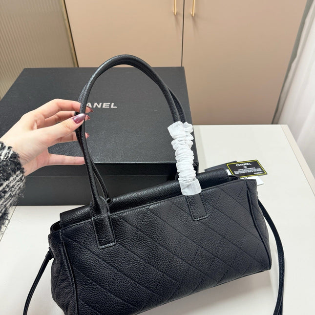 CHANEL QUILTED TOP HANDLE BAG 30 IN BLACK CALFSKIN GHW