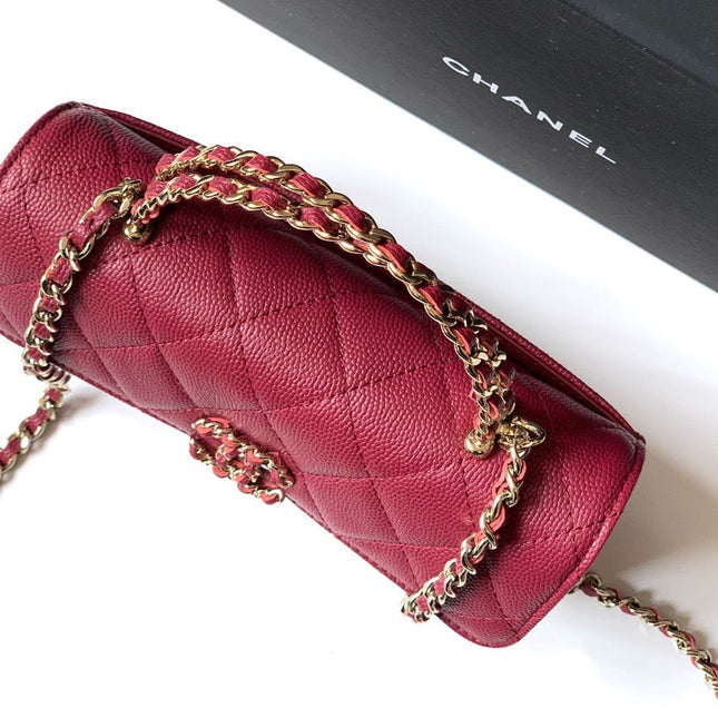CHANEL FLAP BAG 18 IN BURGUNDY RED QUILTED CALFSKIN