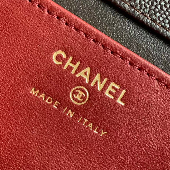 CHANEL SMALL FLAP BAG 17 IN BROWN GRAINED CALFSKIN GOLD HARDWARE