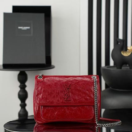 YSL MEDIUM NIKI BAG IN RED GLOSSY CALFSKIN AND HARDWARE