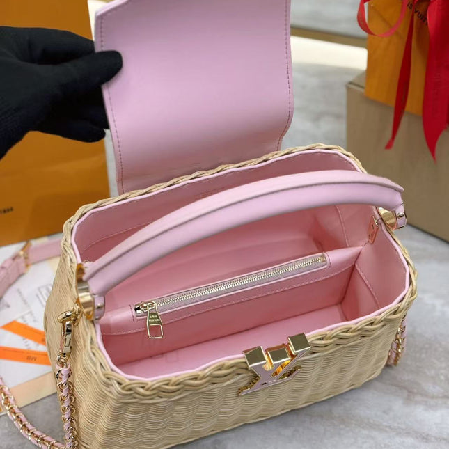 LV 26S CAPUCINES BB BAG 27 PINIC IN  CALFSKIN HARDWARE AND  PINK LOGO