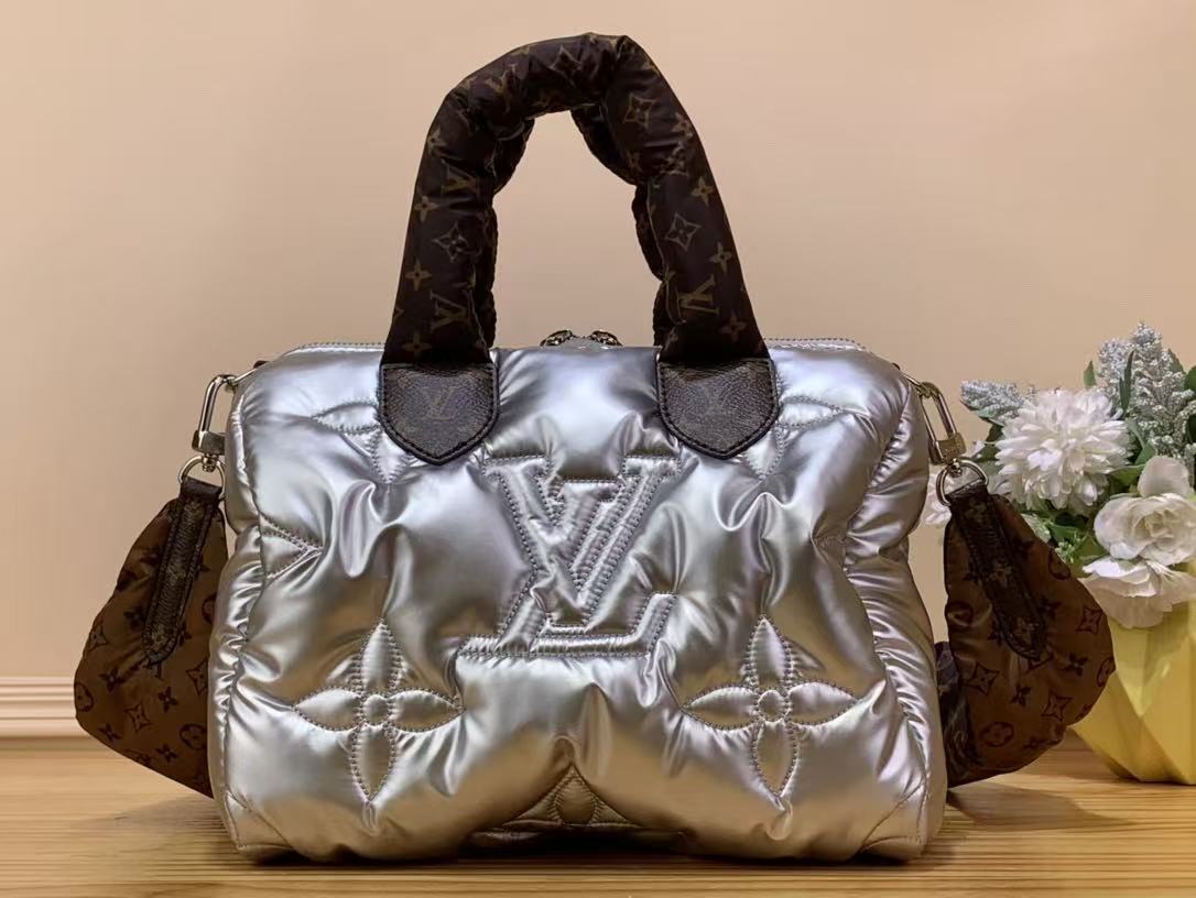 LV 26S PILLOW BOSTON BAG IN SILVER NYLON LEATHER