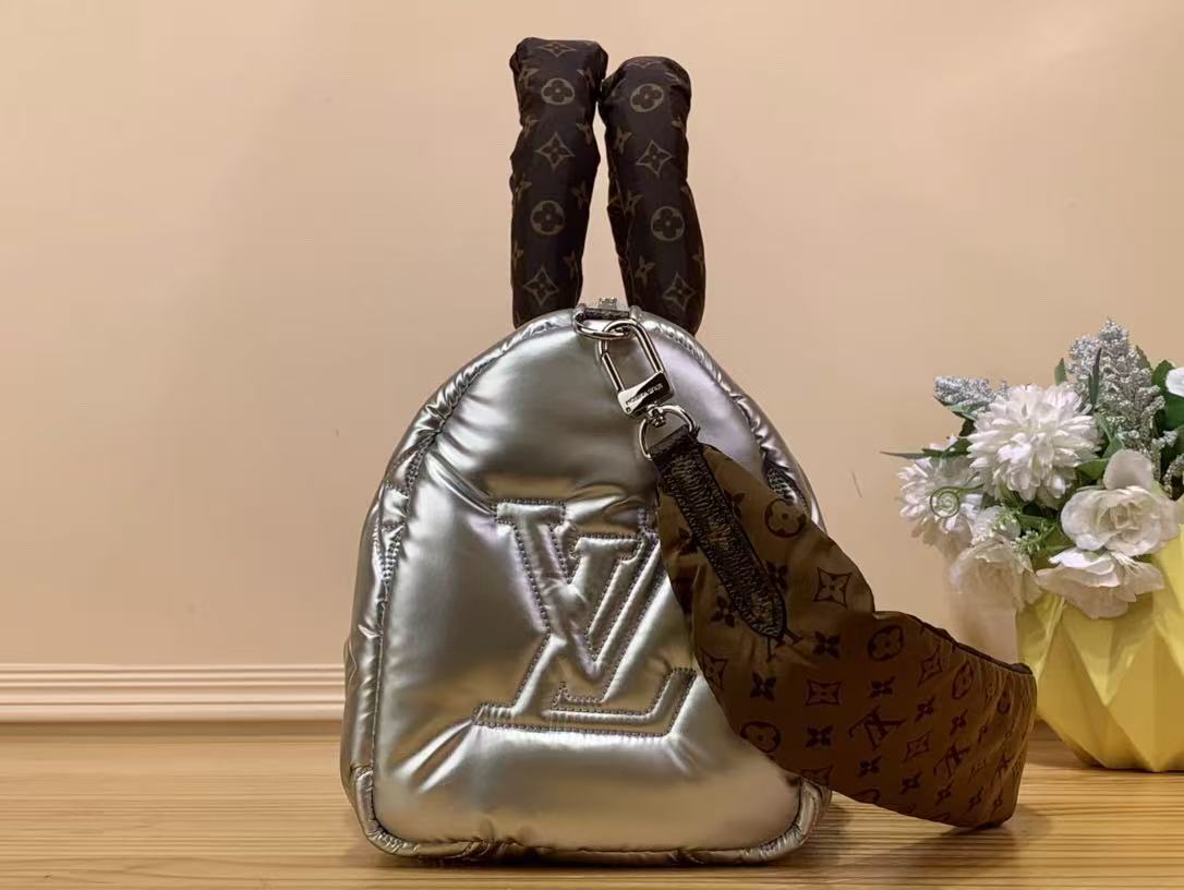 LV 26S PILLOW BOSTON BAG IN SILVER NYLON LEATHER
