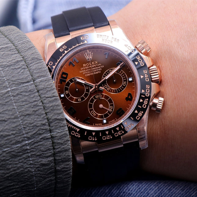 DAYTONA ROSE GOLD CASE 40MM CHOCOLATE DIAL RUBBER STRAP