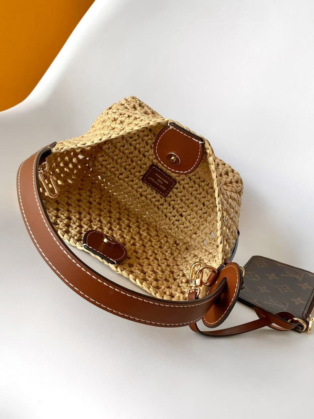 LV ALL IN BB HANDBAG 18 IN BEIGE WOVEN RAFFIA GOLD HARDWARE