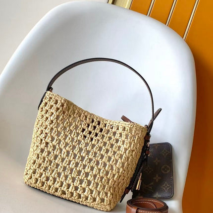 LV ALL IN BB HANDBAG 18 IN BEIGE WOVEN RAFFIA GOLD HARDWARE