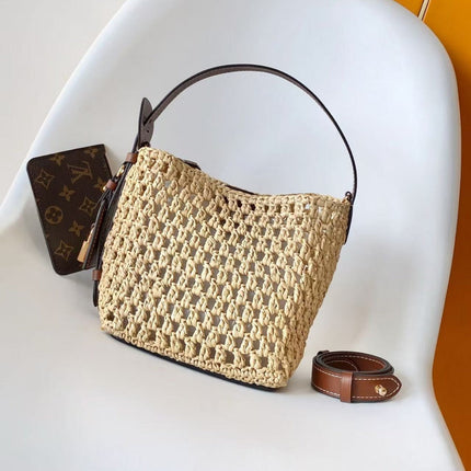 LV ALL IN BB HANDBAG 18 IN BEIGE WOVEN RAFFIA GOLD HARDWARE