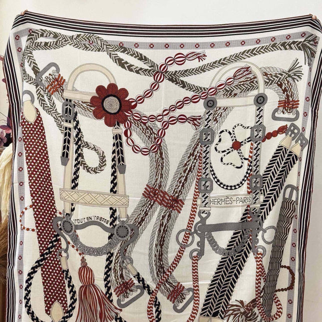 HERMES 26S PRINTED SQUARE SCARF 135 IN CASHMERE AND SILK 307243