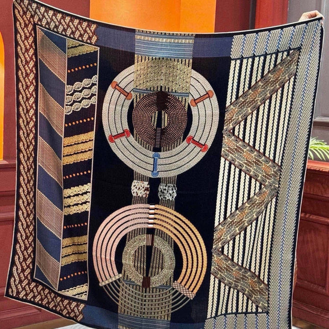 HERMES 26S PRINTED SQUARE SCARF 140 IN CASHMERE AND SILK 309320