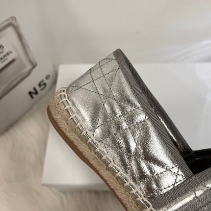 GRANVILLE ESPADRILLE SILVER QUILTED CANNAGE CALFSKIN