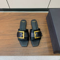 BALMAIN 26S B-BELT FLAT SANDALS IN BLACK CALFSKIN AND PONY HAIR