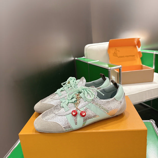 LV 26S SNEAKERS IN BEIGE SUEDE AND SILVER LAMBSKIN WITH CHERRY CHARM
