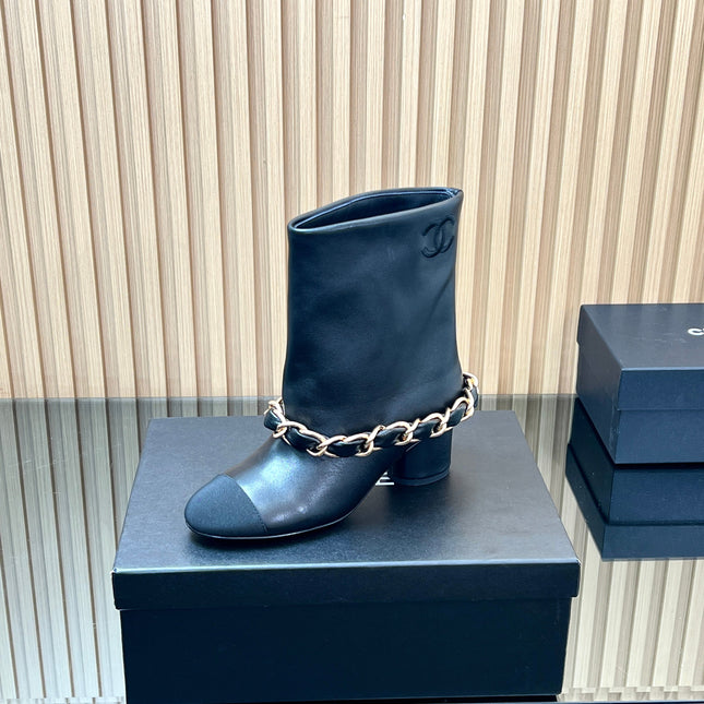 CHANEL 25S LOW BOOTS 65MM IN BLACK CALFSKIN GOLD HARDWARE