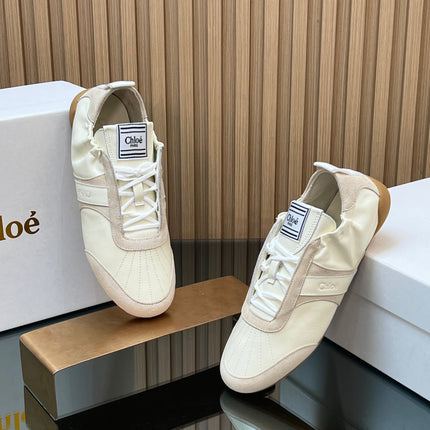CHLOÉ 26S SNEAKERS IN CREAM WHITE CALFSKIN AND LIGHT PINK SUEDE