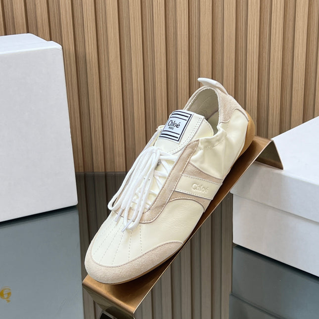 CHLOÉ 26S SNEAKERS IN CREAM WHITE CALFSKIN AND LIGHT PINK SUEDE