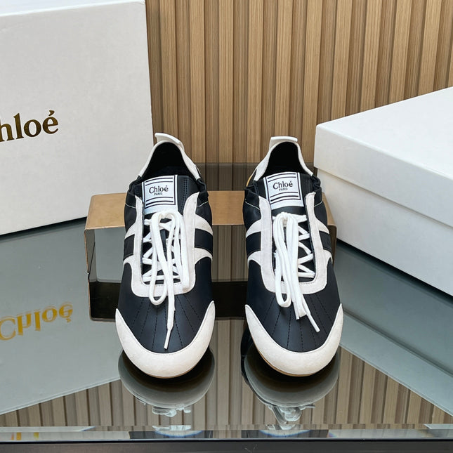 CHLOÉ 26S SNEAKERS IN BLACK CALFSKIN AND CREAM WHITE SUEDE