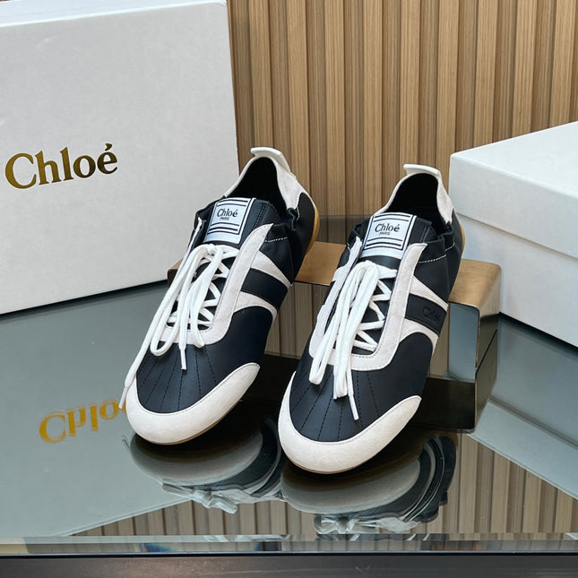 CHLOÉ 26S SNEAKERS IN BLACK CALFSKIN AND CREAM WHITE SUEDE