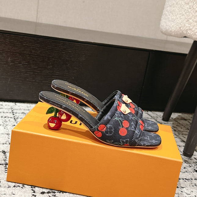 LV CHERRY HIGH HEELS 25S 55 MM IN CHARCOAL BLACK DENIM STYLE 10
