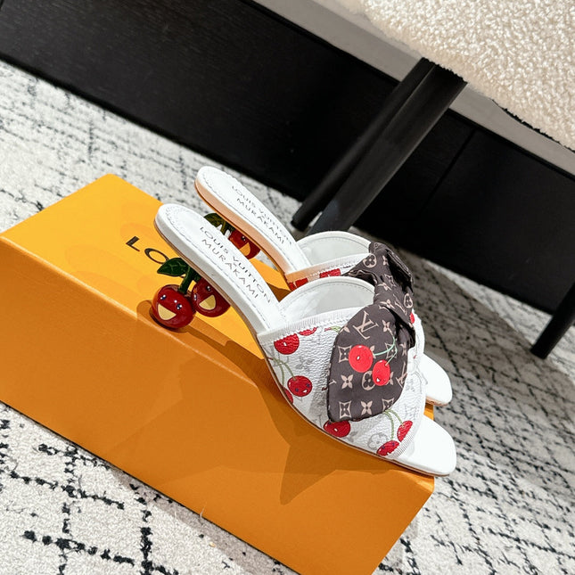 LV CHERRY HIGH HEELS 25S IN WHITE CALFSKIN WITH BOW STYLE 9