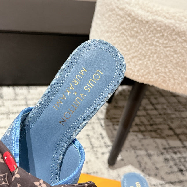 LV CHERRY HIGH HEELS 25S IN BLUE DENIM WITH BOW STYLE 8