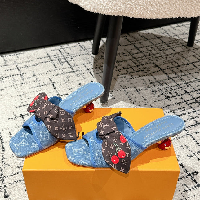 LV CHERRY HIGH HEELS 25S IN BLUE DENIM WITH BOW STYLE 8