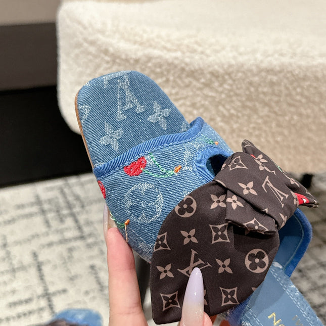 LV CHERRY HIGH HEELS 25S IN BLUE DENIM WITH BOW STYLE 3