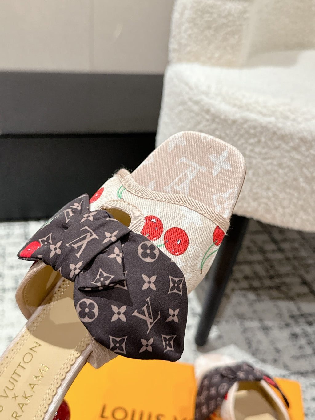 LV CHERRY HIGH HEELS 25S IN NUDE DENIM WITH BOW STYLE 5