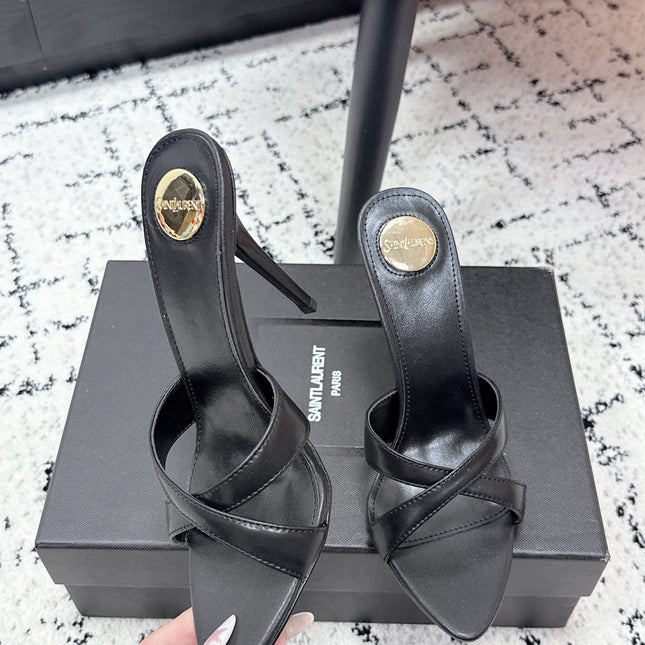 YSL 26S HEELED SANDALS 95 MM IN BLACK CALFSKIN WITH CROSS STRAP