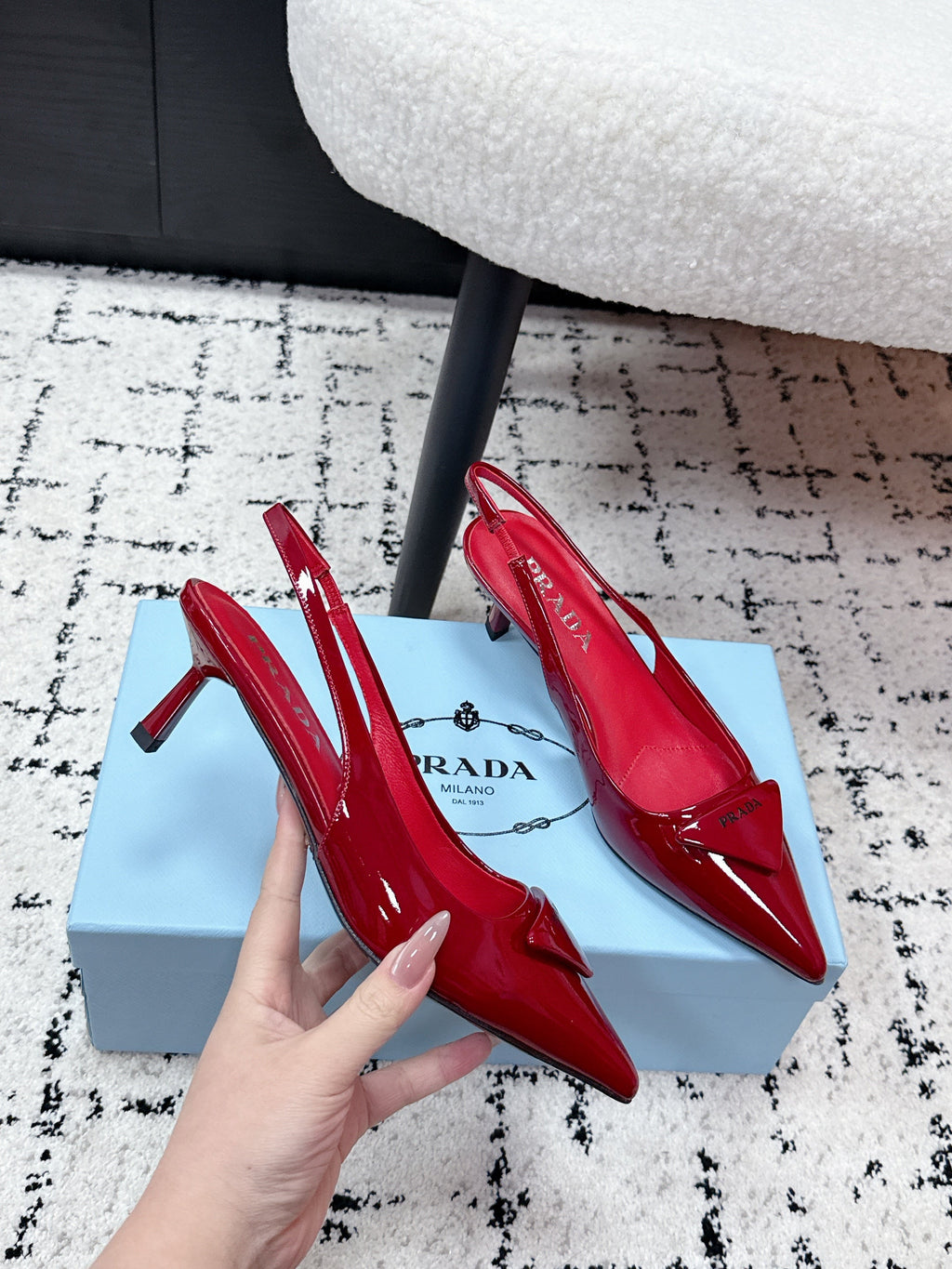 PRADA 26S SLINGBACK PUMPS 60MM IN DARK RED PATENT CALFSKIN