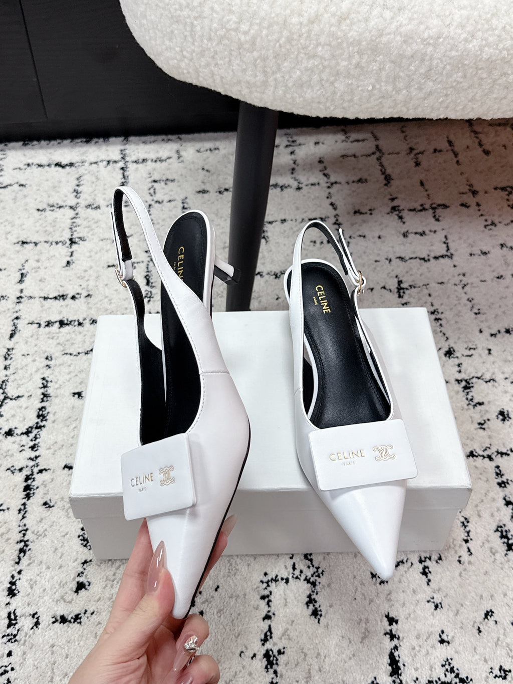 CELINE 26S HIGH-HEEL SLINGBACK 35 MM IN WHITE CALFSKIN