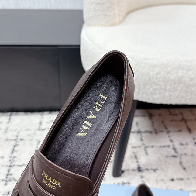 PRADA 26S LOAFERS 25MM IN DARK BROWN CALFSKIN