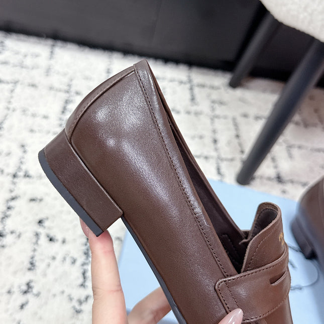 PRADA 26S LOAFERS 25MM IN DARK BROWN CALFSKIN